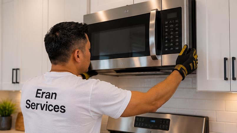 Eran installing an over-the-range microwave